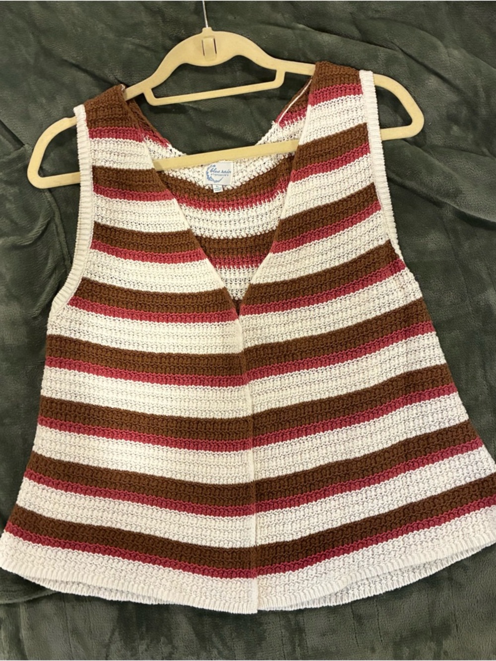 Striped Crochet V-Neck Sleeveless Top - Cream, Brown & Berry